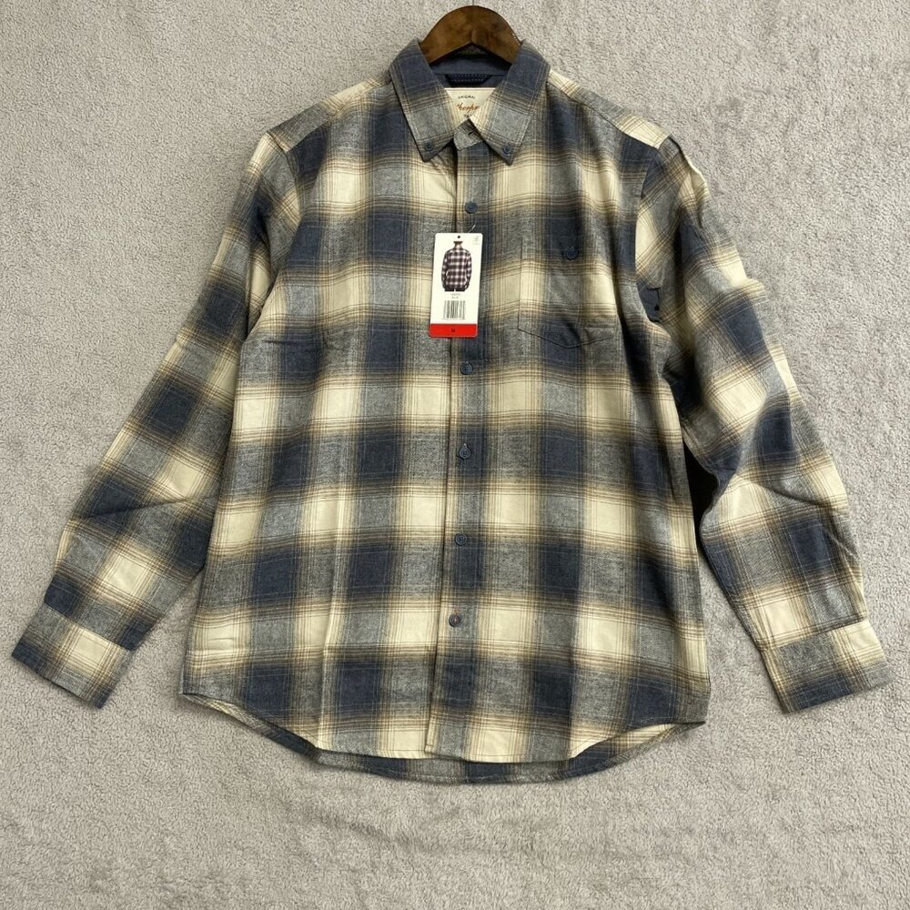 NEW Weatherproof Vintage Men's M Plaid Button-Down Shirt Long Sleeve Blue/Beige - Picture 3 of 9